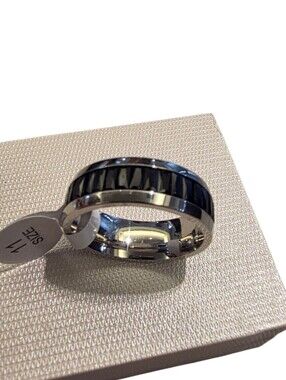 New Stailes Steel Ring With Black Cubic Zirconia Size 11